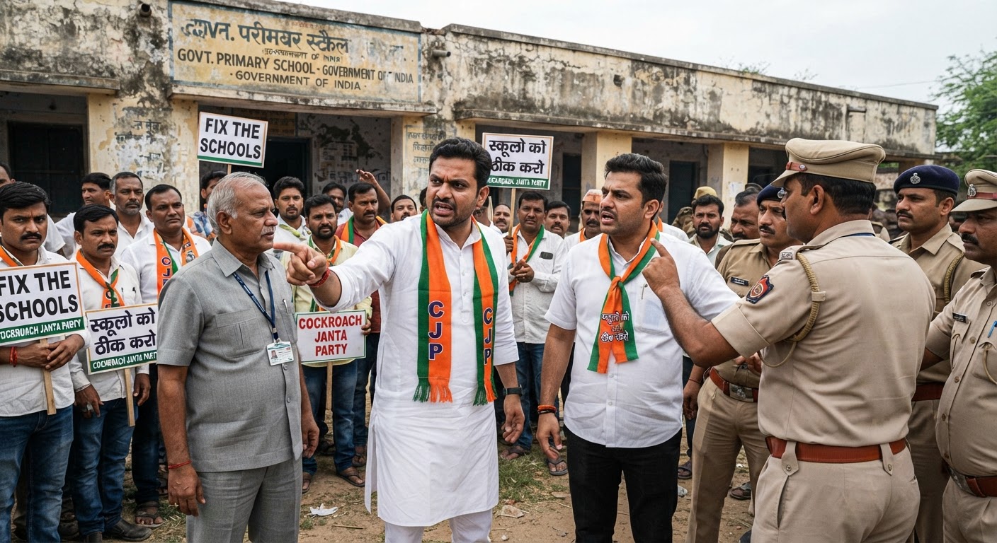 कॉकroach जनता पार्टी के 'फिक्स द स्कूल्स' अभियान को मिल रहा है भारी विरोध, बुनियादी ढांचे की जांच पर तनातनी