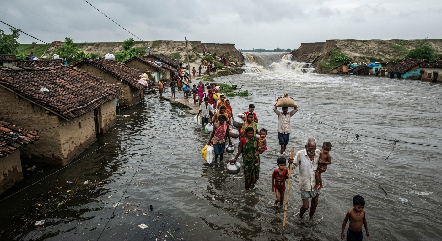 बिहार में लगातार बढ़ते जलस्तर से बाढ़ का खतरा, कई इलाकों में टूटे तटबंध और सड़के
